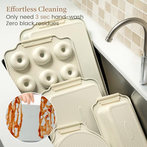 Kikcoin 25 PCS Stackable Baking Pans Set, Non-stick Bakeware Sets with Silicone Handles, 450°F Oven Safe Cookie Sheets for Baking, Easy Release Heavy-duty Baking Sheets Non Stick, Cream - Thumbnail 6