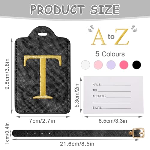Image of Initial Letter Luggage Tag for Suitcase, Cute Luggage Bag, Waterproof PU Leather Travel Luggage Tag, Suitcase Identifier Name Tag, Monogrammed Suitcases Tags, Bag Tags for Handbags(Black T)