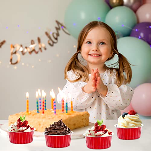 Red Cupcake Liners Muffin Tins 50 Pack,Free-Air 5Oz Aluminum Foil Baking Cups With Lids,Disposable Ramekins Cupcake Pans,Jumbo Muffin Liners Cupcake Cups For Custard Mini Pie,With 50 Spoons-Red #TOP6