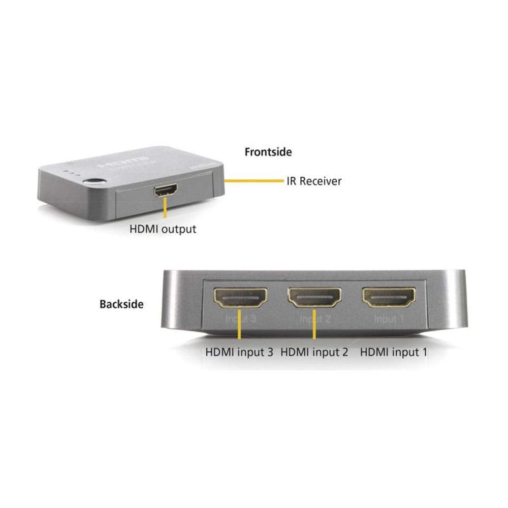 Marmitek Connect 310 UHD - HDMI Switch - HDMI Schalter - 3 ein / 1 aus - Ultra HD - 4K60 - 3840 x 2160 / 60 Hz - automatisch schalten - keine Einspeisung benötigt - HDCP 2.2 Schwarz