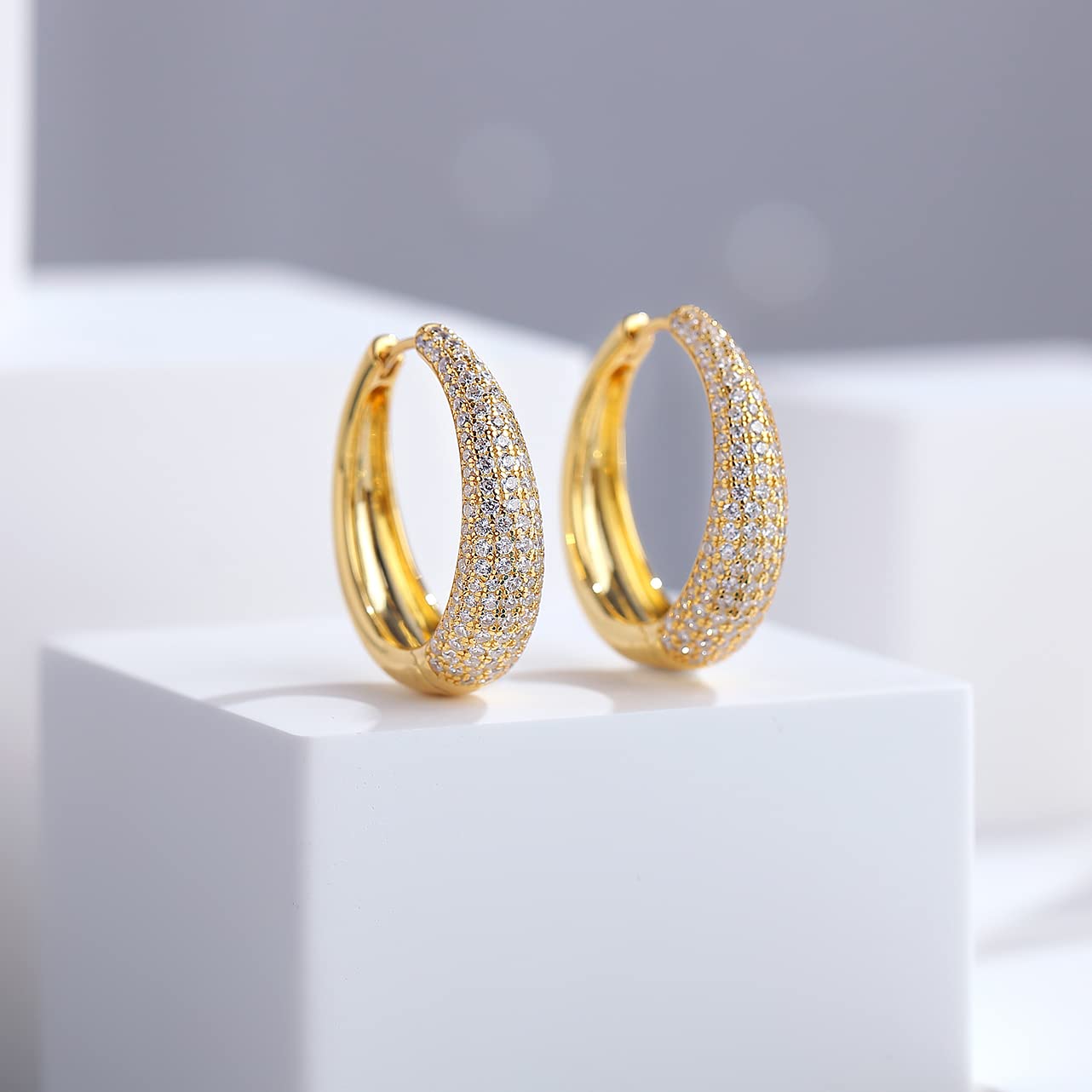 Jiamiaoi Pendientes de Aro Grandes de Oro Blanco 18k - Aretes de Plata de Ley Con Perlas - Pendientes Colgantes 22mm-40mm