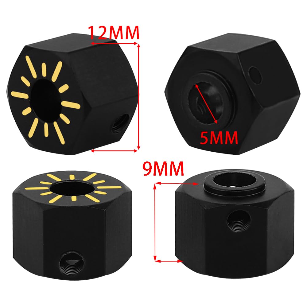 Pothyes Wheel Hex Hub Black Coating Brass Wheel Adapter for Axial SCX10 PRO AXI03028 SCX10 III Capra 1.9 UTB 1/10 RC Crawler Upgrade Part (9mm)
