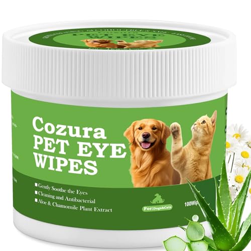 Cozura Dog Eye Wipes, Tear Stain Remover for Dogs & Cats - 100ct Hypoallergenic Pet Eye Cleaning Pads for Crust, Gunk & Discharge - Gentle Grooming Wipes for Sensitive Eyes, Wrinkles & Folds