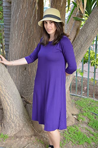 Image of Kosher Casual Women's Modest Lightweight Knit Mid Knee T-Shirt Dress with 3 /4 Sleeves