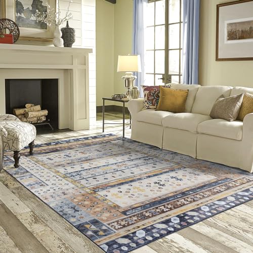 TALETA Alfombra de salón lavable alfombra oriental vintage antideslizante para dormitorio, cocina, comedor, marrón, 120 x 170 cm