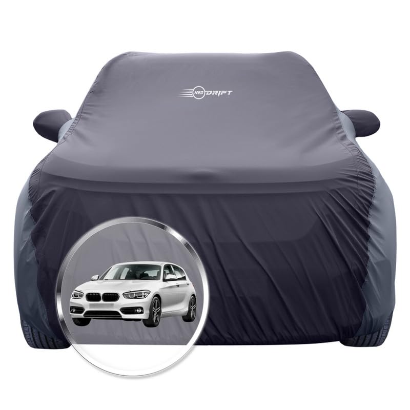 Image of NEODRIFT 'SuperTech' Car Cover for BMW 1 Series (100% Water-Resistant, All Weather Protection, Tailored Fit, Multi-Layered & Breathable Fabric) (Colour: Black+D.Grey)