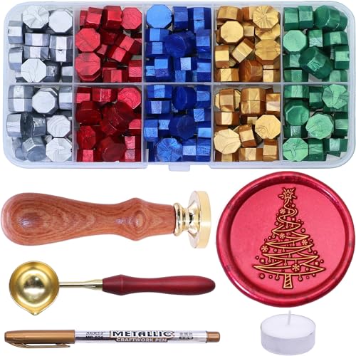SWANGSA Christmas Tree Wax Seal Stamp Kit with Sealing Wax Beads