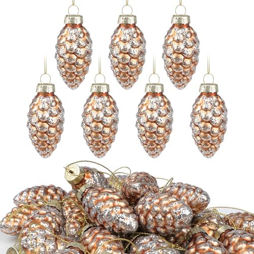 18PCS Christmas Pinecone Glass Ornament Glitter Pinecone Christma...