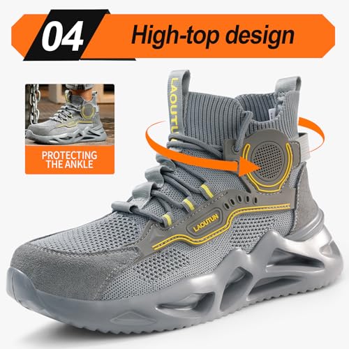 Image of LAoutun Steel Toe Shoes for Men Work Shoes Safety Sneakers Comfortable Lightweight Puncture Proof Slip on Indestructible Construction Work Shoes