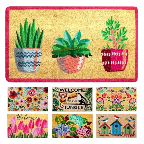LUA VIKA Natural Coconut Doormat, Entrance Mats, Cleaning Shoes, Outdoor Doormat, Entrance Mat, Indoor House, Original and Fun Mats, 40 x 70 (Plants)
