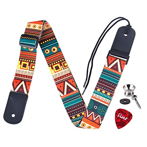 Ukulele Strap with Guitar Strap Button and Guitar Pick Set Adjustable Shoulder Strap for for 4 Strings Uke Soprano Concert Tenor Baritone, Banjo and Mandolin (Updated)
