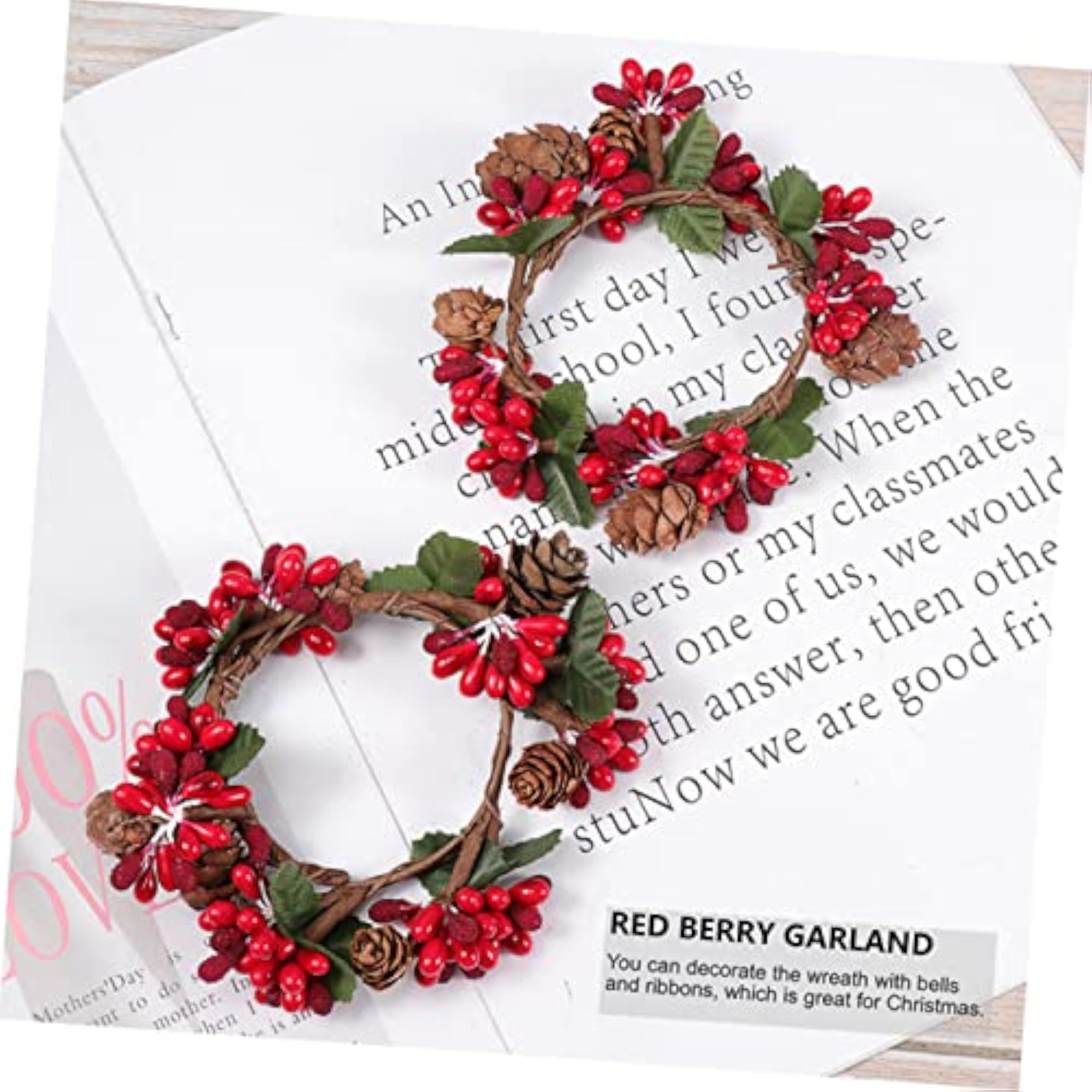 Christmas Candle Stand Decor Wreaths with Fake Berries