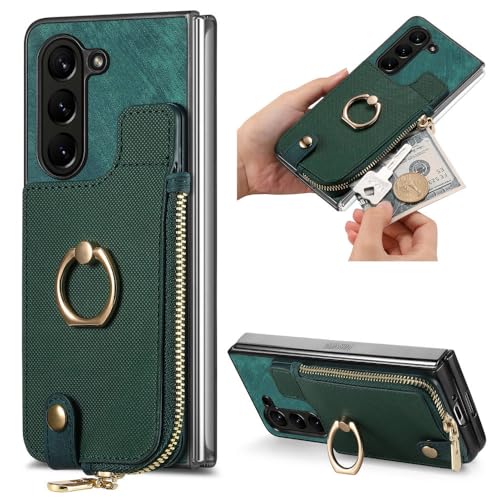 Étui Portefeuille en Cuir Vert pour Samsung Galaxy Z Fold 5