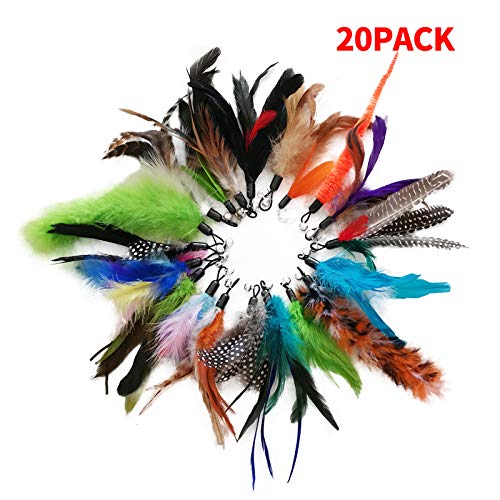 Jkshop 20Pcs Replacement Cat Feather Toys,Natural Feather Refills For Indoor Cat Toys,Kitten Cat Having Fun Exercise Playing #TOP1