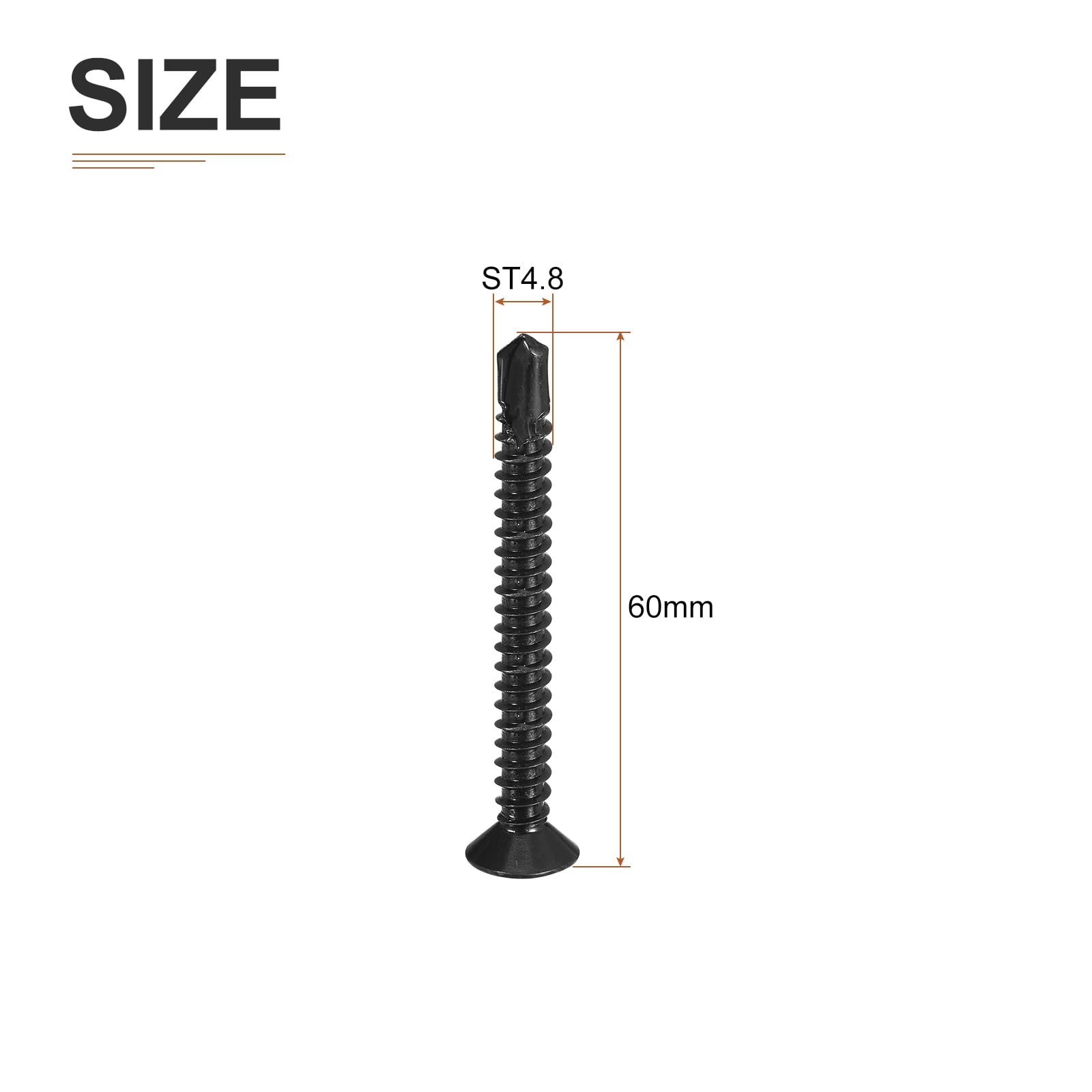 DTGN 100Pcs ST4.8x60mm Self Drilling Screws, 410 Stainless Steel Flat Head Phillips Sheet Metal Screw - Good for Wood to Metal, Furniture - Black - Image 2