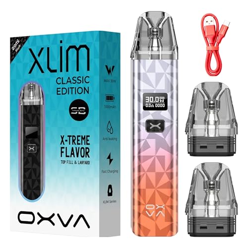Oxva Xlim Classic Edition Vape Kit [Orange Silver] - Available in 10 colours - 2A Fast Charge 1000mAh Battery 30W 0.42 OLED Screen - Compatible with Xlim Series Pod - No Nicotine