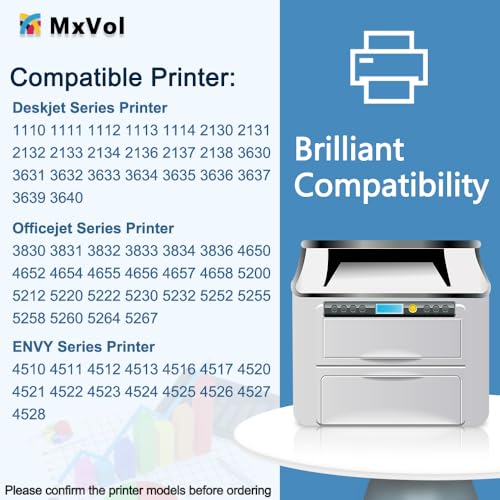 MxVol 63XL Ink Cartridge Replacement for HP Ink 63 XL HP63 High Yield Ink Compatible for HP Deskjet 1112 3637 3630 2130 Officejet 4650 3830 5200 5255 5258 Envy 4520 4510 2-Pack Black and Color — view 3