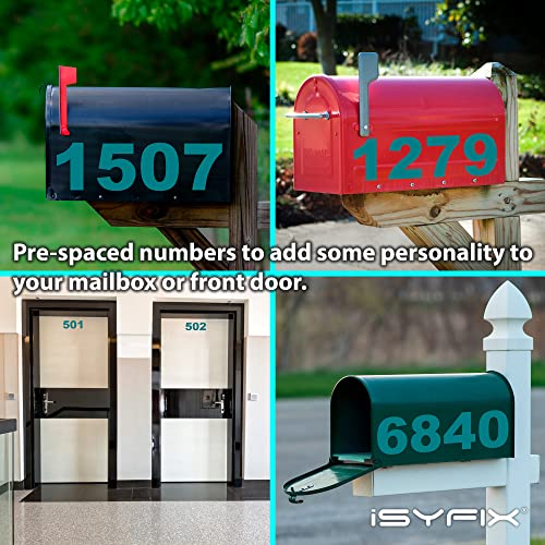 image for iSYFIX Turquoise Blue Vinyl Numbers Stickers – 6 Inch Self Adhesive 
