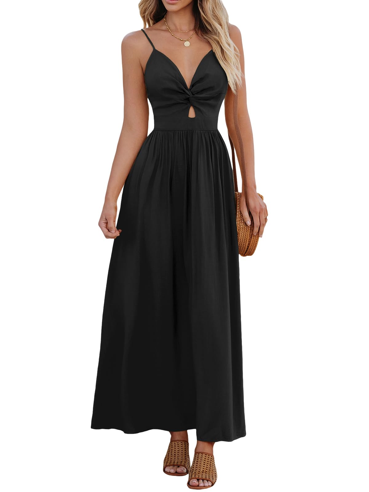 CUPSHE Abiti Estivi da Donna V Neck per la Spiaggia con Stampa Paisley Senza Maniche Abiti Casual con Cutout e Nodo Maxi