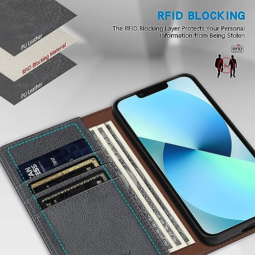 Image of ZZXX for iPhone 13 Wallet Case Strong Magnetic 6.1 inch,Grey