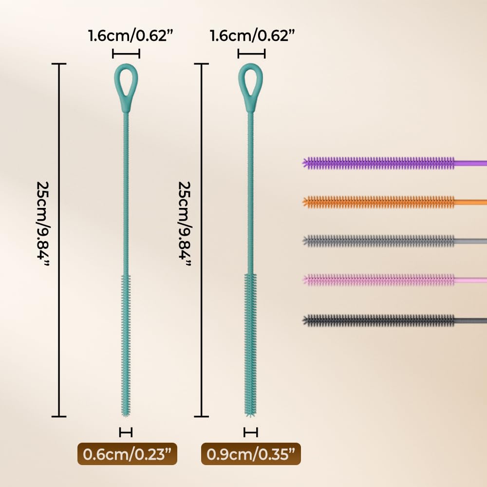 Cepillo limpiador de pajitas de silicona para botellas, 6 limpiadores de pajitas de silicona extralargos de 9.5 pulgadas, juego de cepillos de limpieza flexibles multicolor para botellas de agua (12