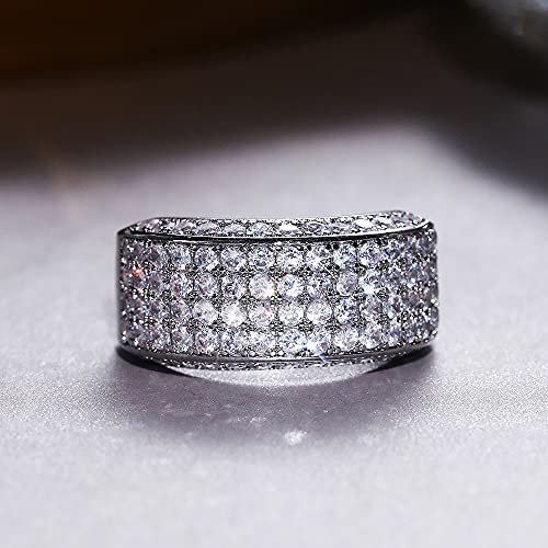 925 Sterling Silver Shiny Full Diamond Gemstone Ring Cubic Zirconia Rings CZ Diamond Multi Row Ring Eternity Engagement Wedding Band Ring for Women (US Code 8)3