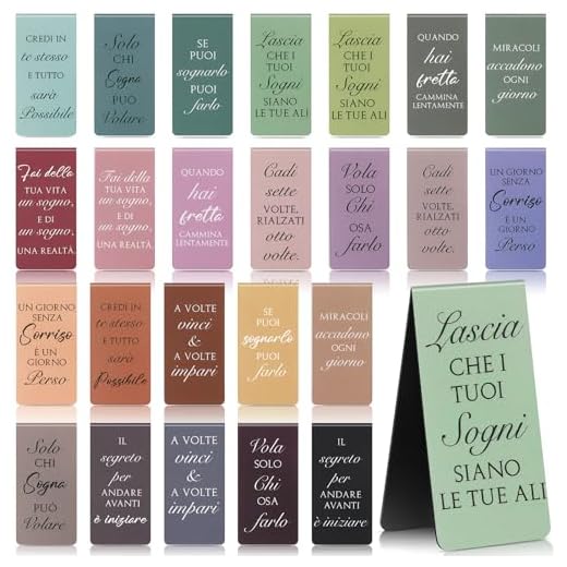 Dianelhall 24 Pezzi Segnalibri Magnetici Motivazionali per Libri Clip per Pagine Magneti Decorativi per Frigo Segnalibri con Frasi Motivazionali in Italiano per Ispirare e Motivare durante Lettura
