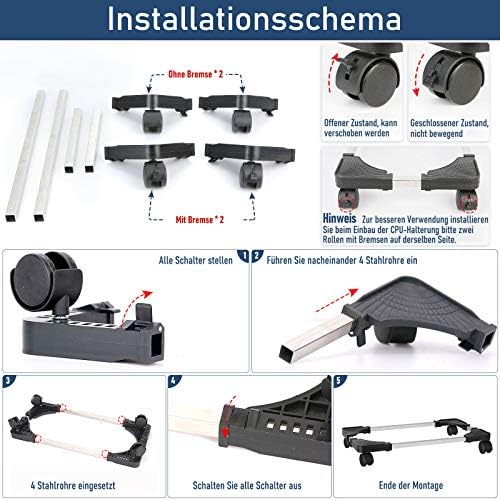 Whchiy Soporte de CPU para ordenador de sobremesa universal ajustable con 4 ruedas debajo de escritorio - imagen 4