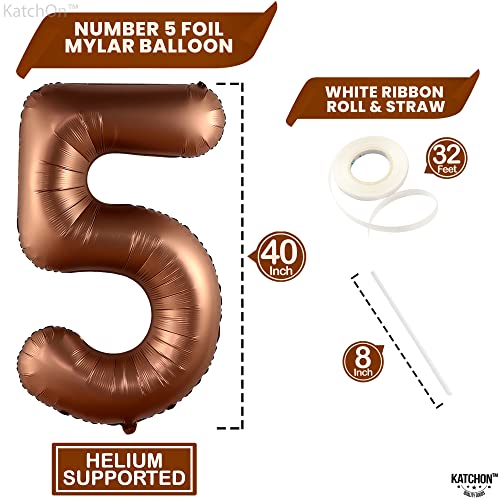 Image of KatchOn Coffee Brown Number 5 Balloon 40 Inch, 5 Birthday Decorations
