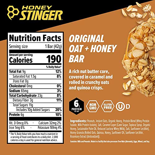 Honey Stinger Oat + Honey Bar | Original | Energy Packed Food To Prepare For Exercise, Endurance And Performance | Sports Nutrition Snack Bar | Pre-Workout, Protein, Gluten Free | Box Of 12 #TOP2