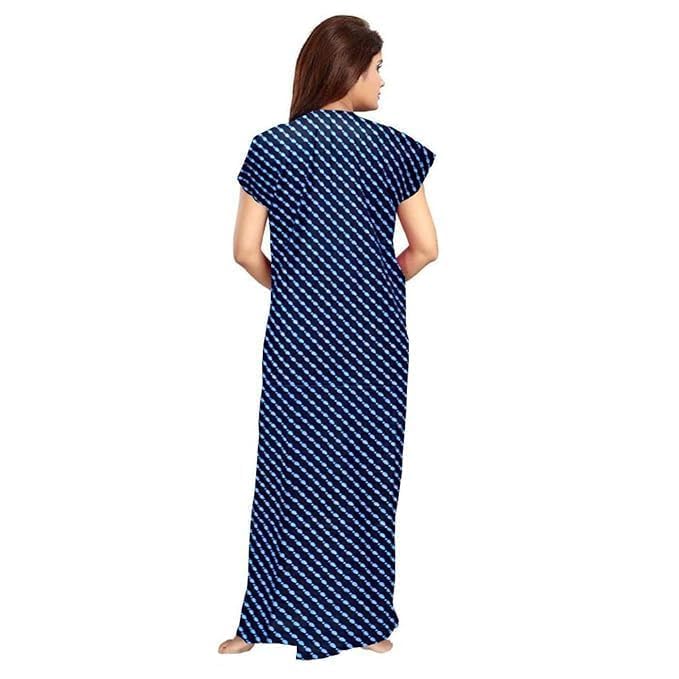 Image of NILOUFO Women's Cotton Printed Maxi Nighty - Pack of 2 | Soft Ankle-Length Sleepwear Gowns for Women | Free Size Night Dresses (Blue,Maroon, Free Size)
