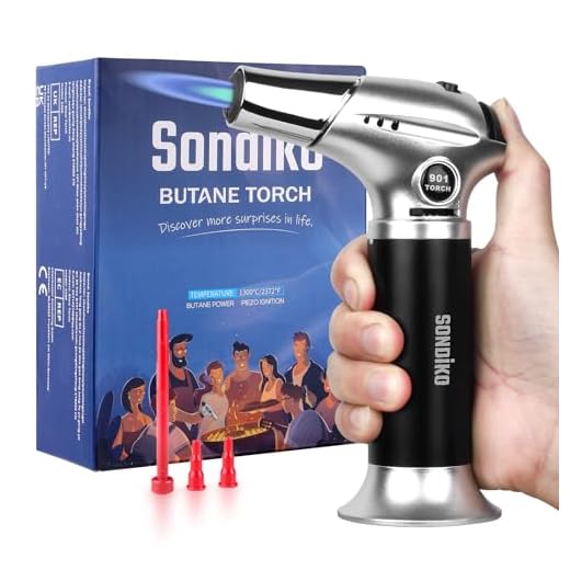 Sondiko Kitchen Torch S901, Blow Torch, Refillable Butane Torch with Safety Lock and Adjustable Flame for DIY, Creme Brulee, BBQ and Baking, Butane Gas Not Included