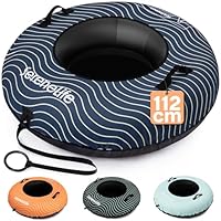 SereneLife Tube 112/122 cm – Aufblasbarer Schneereifen mit Griffen und Schleppleine XXL Rodelreifen für Kinder und Erwachsene – rutschfeste Hartboden-Schale – Perfekt für Schneespaß im Winter