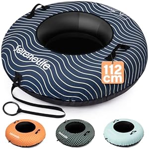 SereneLife Tube 112/122 cm – Aufblasbarer Schneereifen mit Griffen und Schleppleine XXL Rodelreifen für Kinder und Erwachsene – rutschfeste Hartboden-Schale – Perfekt für Schneespaß im Winter