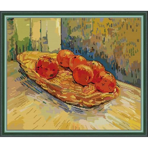 Image of JOYSEWING Six Oranges Pattern Printed Cross Stitch Stamped Kits Van Gogh Art Craft kit Embroidery Kits for Beginners DIY Home Decor (Van Gogh-Basket and Six Oranges(14CT) 18.50 x16.14 inch)