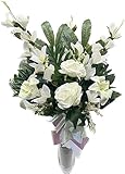 PLUS HOME Ramo para Cementerio de Flores Artificiales de Tela para Todos los Santos Medida + -78cm.ENC GLADIOLO Rosa Lilium Blanco