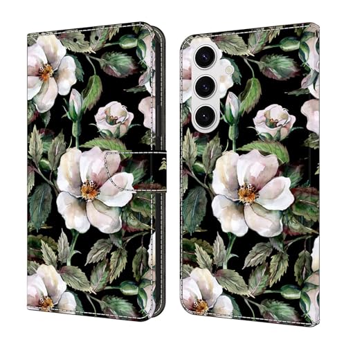 Étui Samsung Galaxy S25 Plus portefeuille cuir peint grande fleur étui rabat magnétique