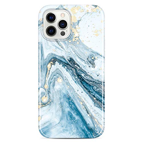 JIAXIUFEN Gold Sparkle Glitter Case Compatible with iPhone 12 Pro Max Marble Design Slim Shockproof TPU Soft Rubber Silicone Cover Phone Case 6.7 inch 2020 Blue