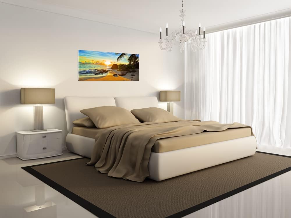 XXMWallArt FC1375 Canvas Wall Art Tropical Beach At Sunset Seascape Picture Paintings Artwork Prints Framed Ready to Hang for Home Office Bedroom Living Room Bathroom Kitchen Wall Decor