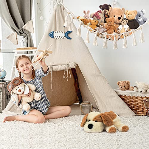 Dremisland Stuffed Animal Toy Hammock With Fairy Lights Macrame Boho Plush Toy Net Hammock With Tassels-Stuff Animals Organizer Storage Corner Plush Toys Net Holder For Nursery Play Room, Kids Bedroom #TOP5