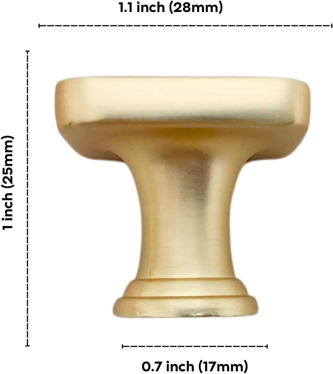 CAYBO 10 Pack Brushed Brass Square Cabinet Knobs 1.13-inch (28.6mm) Diameter for Kitchen Cupboard Bathroom Dresser Cabinet Hardware Zinc Alloy Knobs