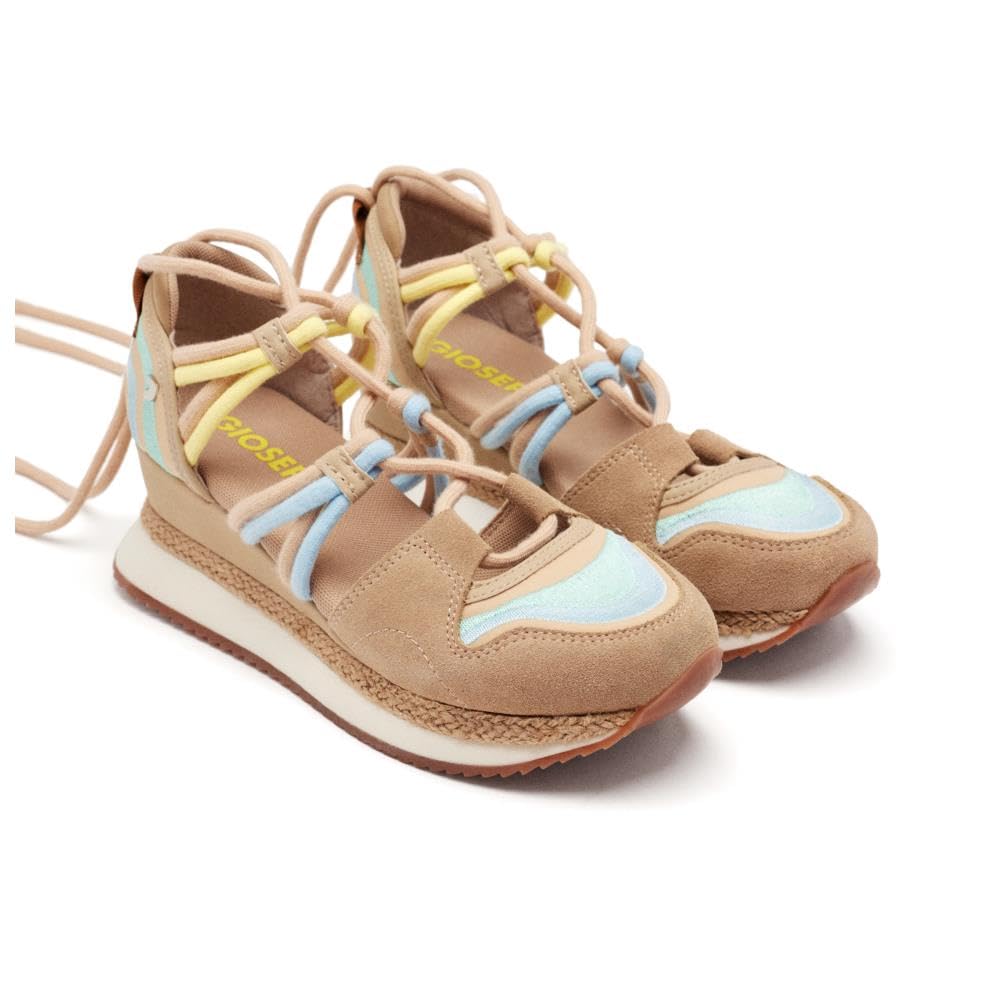 Raffia Bridport Leather Wedge Open Top Sneakers, Beige, 6 UK