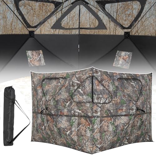 GYMAX Tenda da Caccia, Recinto da Caccia Pieghevole a 2 Pannelli con 3 Aperture per Sparare, Motivi Mimetici, Stabilità in Caso di Vento Forte, Recinzione da Caccia, 148 x 148 x 113 cm