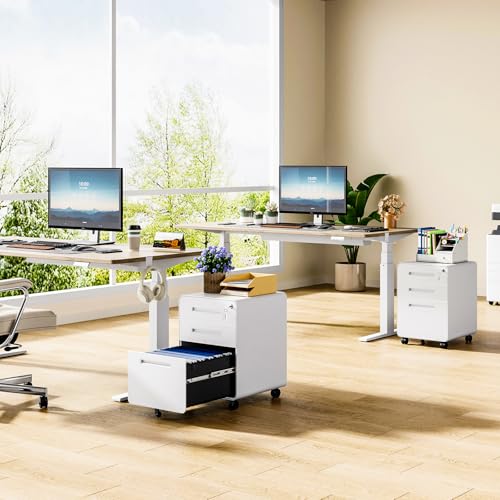 Image of MIIIKO Mobile Filing Cabinet 3 Drawer, White Small File Cabinet with Lock Under Desk, Filing Cabinets for Home Office with Wheels, A4 /Letter /Legal Hanging File Folders