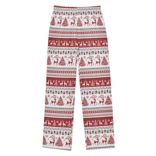 Xmas Snowflake Reindeer Boys Long Pants Soft Trousers Elastic Waist Kids Lounge Bottoms with Pockets S-XL