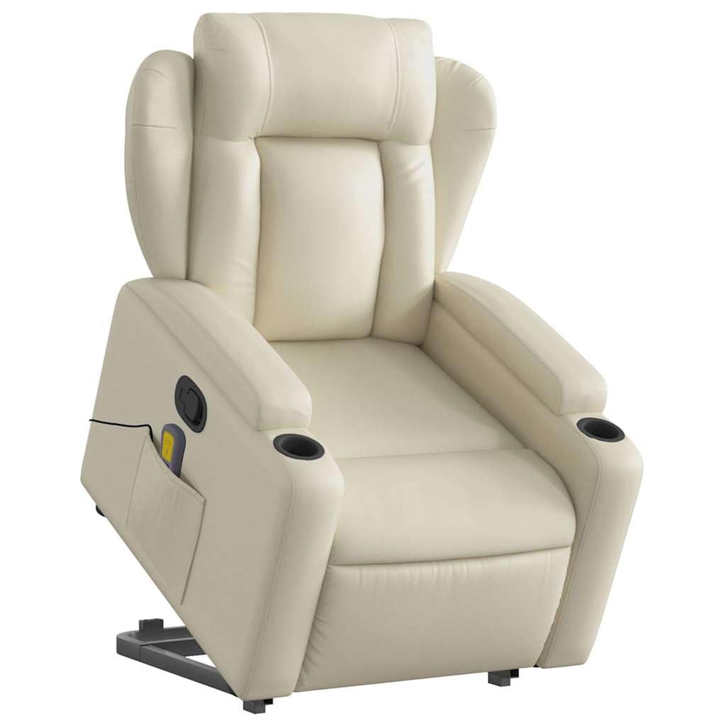 Sillón elevador reclinable con masaje de 6 puntos, de piel sintética, función de elevación eléctrica y reclinación manual, estructura estable de madera y metal,