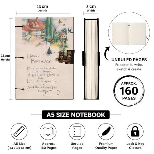 Image of Birthday Wishes Diary Notebook 7x5 Inch 160 Pages Unruled Journal for Notes