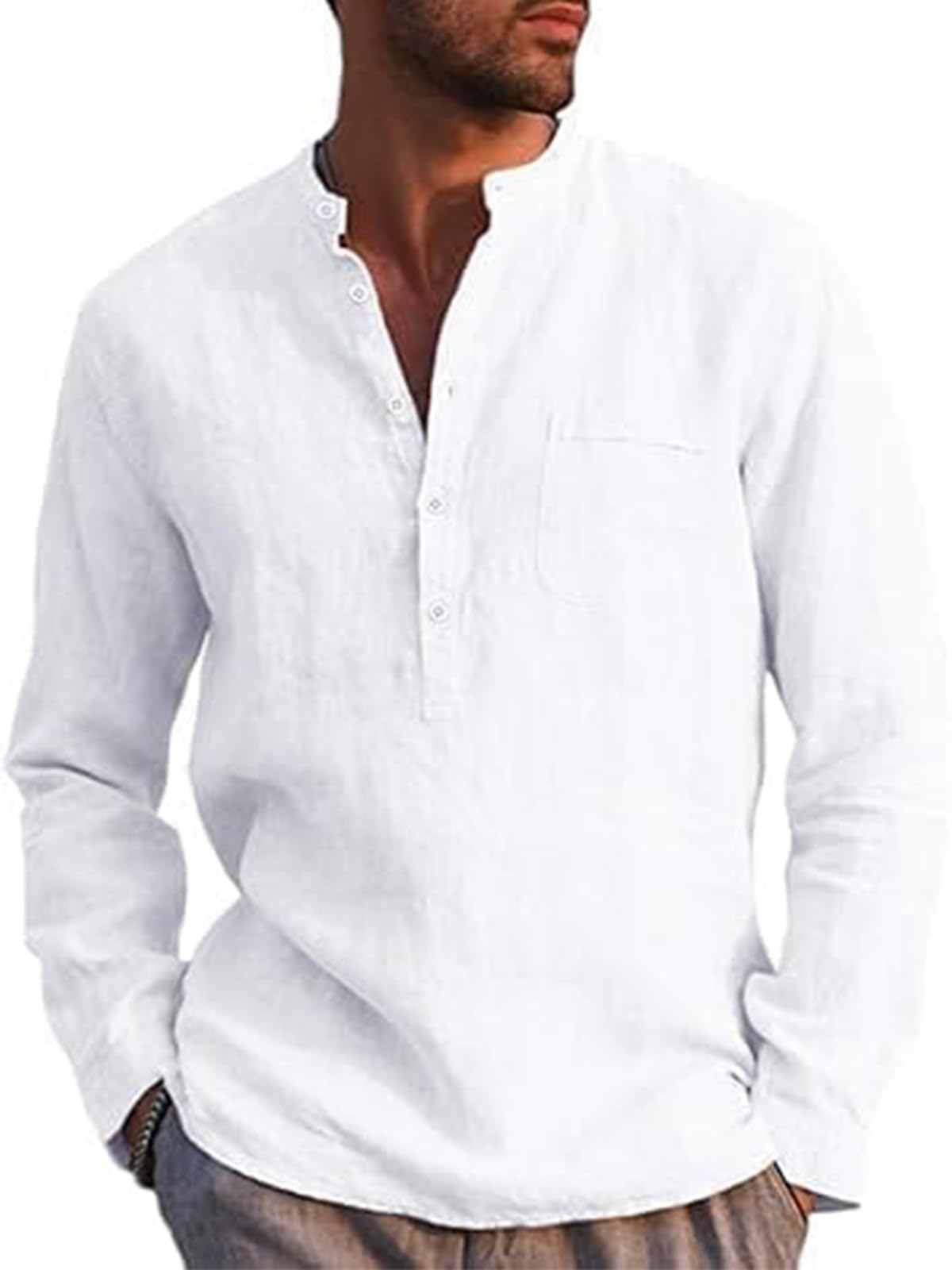 Runcati Herren Leinenhemd Langarm Baumwolle Leinen Shirt Männer Freizeithemd Regular Fit Strand Sommerhemd