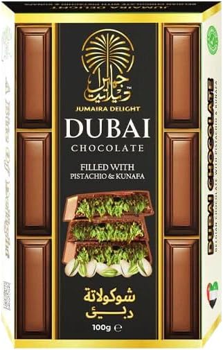 Dubai Chocolate with Pistachio and Kunafa Filling, Premium Middle Eastern Confection, 100g