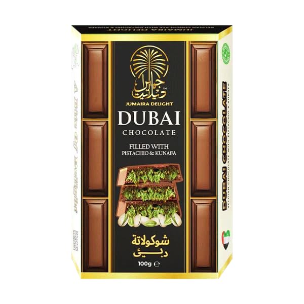 Dubai Chocolate with Pistachio and Kunafa Filling, Premium Middle Eastern Confection, 100g